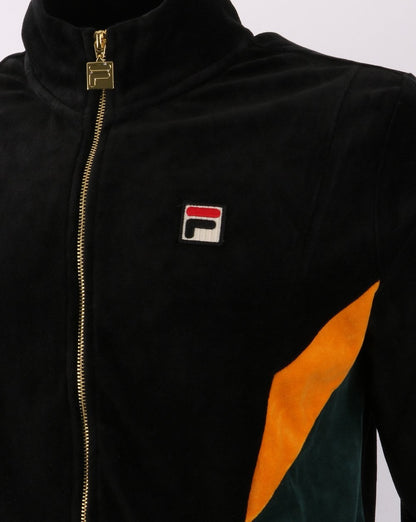 Fila Vintage Lane Velours-Trainingsjacke Schwarz/Grün/Gold