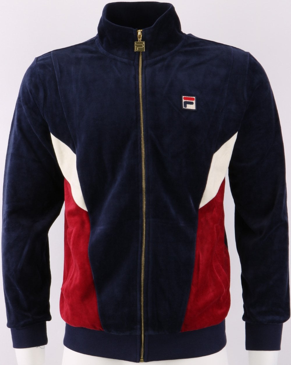 Fila Vintage Lane Velours-Trainingsjacke Marineblau/Dunkelrot
