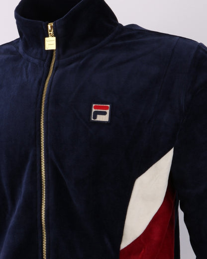Fila Vintage Lane Velours-Trainingsjacke Marineblau/Dunkelrot