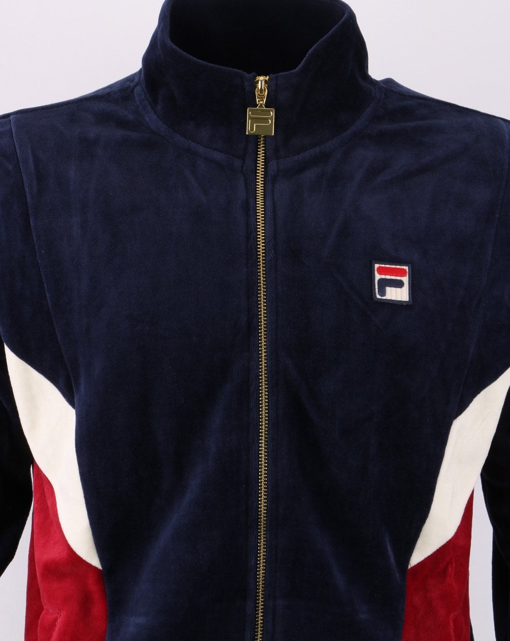 Fila Vintage Lane Velours-Trainingsjacke Marineblau/Dunkelrot