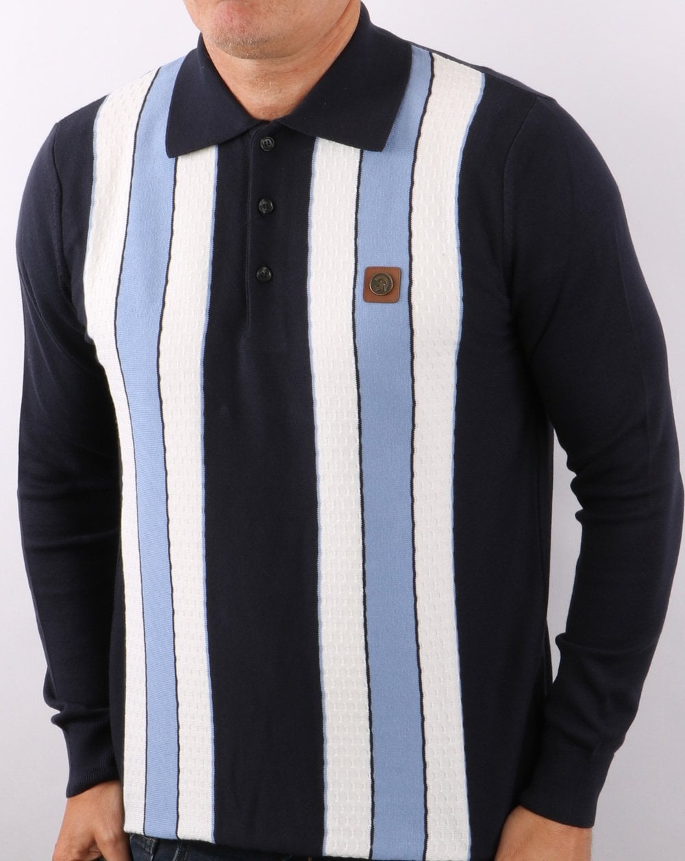 Trojan – Gestreiftes Strick-Poloshirt in Marineblau