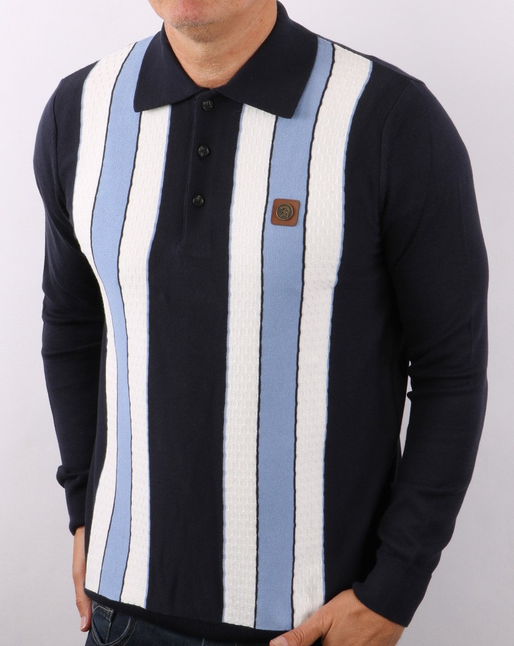 Trojan – Gestreiftes Strick-Poloshirt in Marineblau