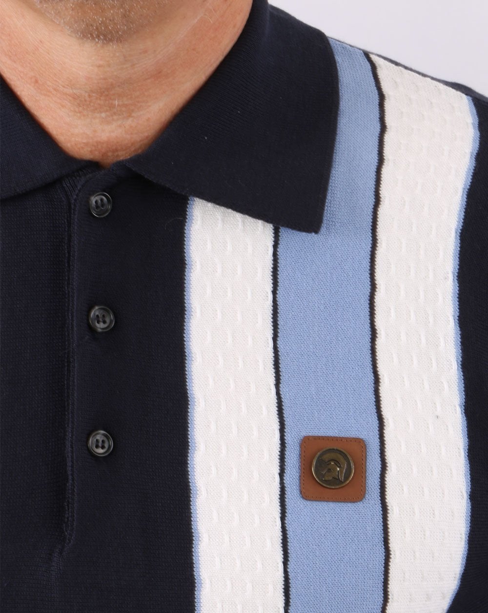 Trojan Stripe Knitted Polo Shirt Navy