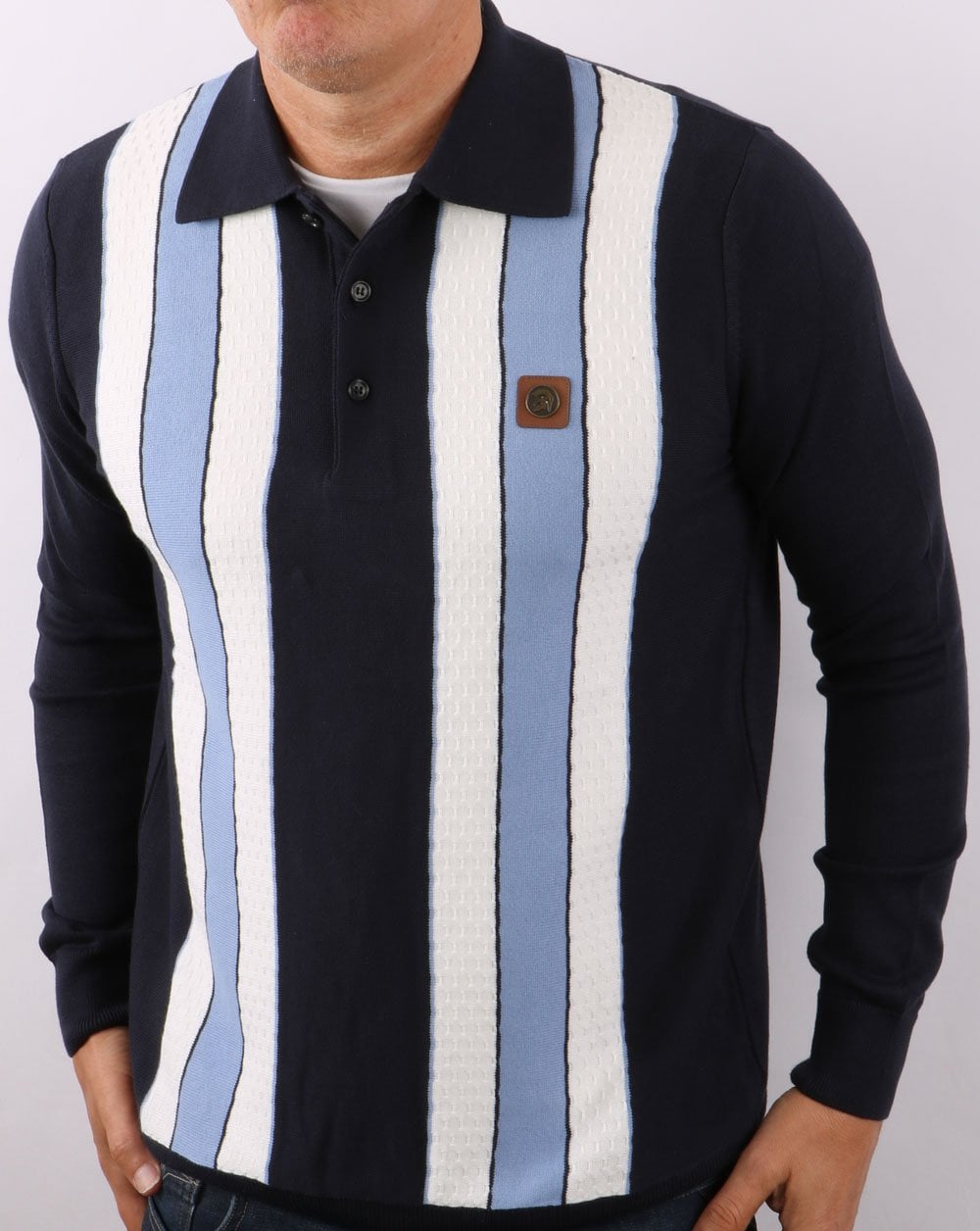Trojan – Gestreiftes Strick-Poloshirt in Marineblau