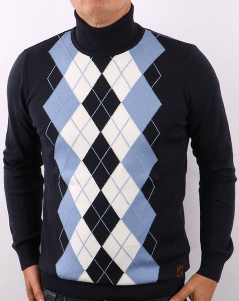 Trojan Diamond Knit Roll Neck Navy
