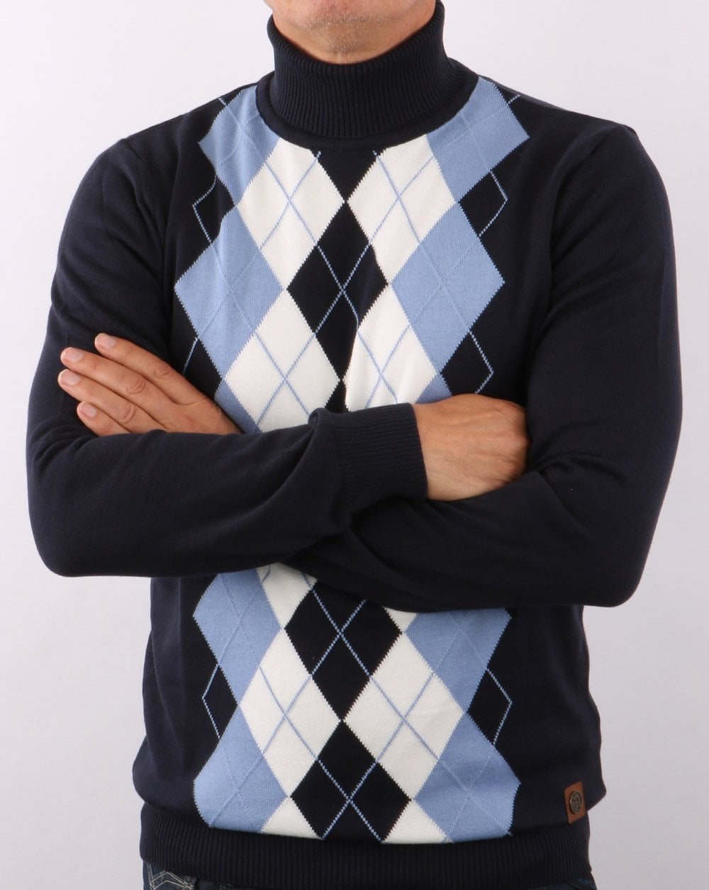 Trojan Diamond Knit Rollkragenpullover, Marineblau