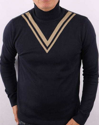 Ska &amp; Soul Twin V Rollkragenpullover, Marineblau