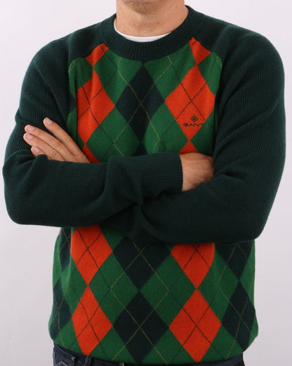 Gant Argyle Rundhalsausschnitt Tartan Grün
