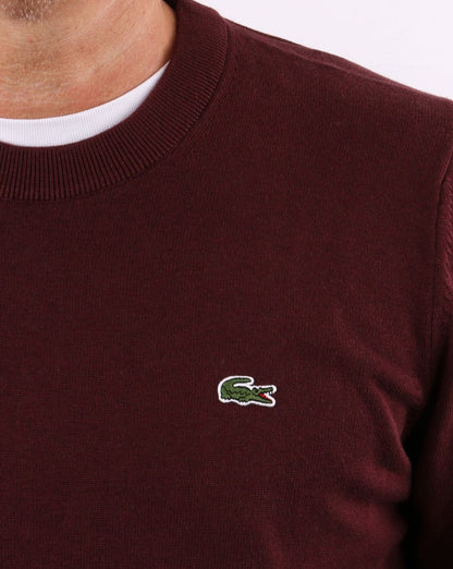 Lacoste – Rundhalspullover, tiefes Burgunderrot