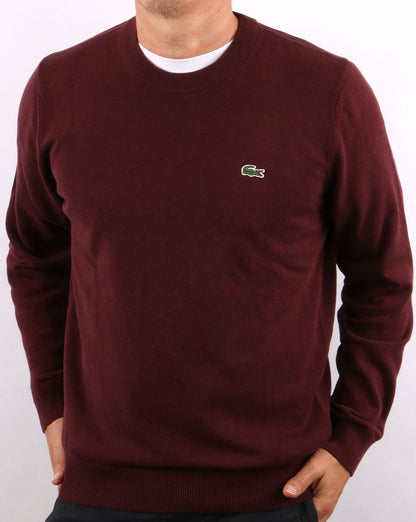 Lacoste – Rundhalspullover, tiefes Burgunderrot