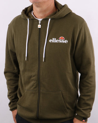 Ellesse – Kapuzenjacke mit durchgehendem Reißverschluss in Khaki