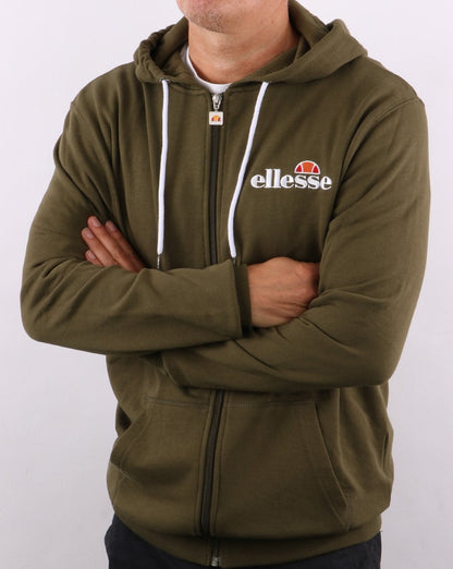 Ellesse – Kapuzenjacke mit durchgehendem Reißverschluss in Khaki