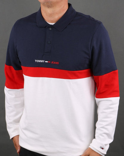 Tommy Hilfiger Rugby-Poloshirt im Farbblockdesign Marineblau/Rot/Weiß
