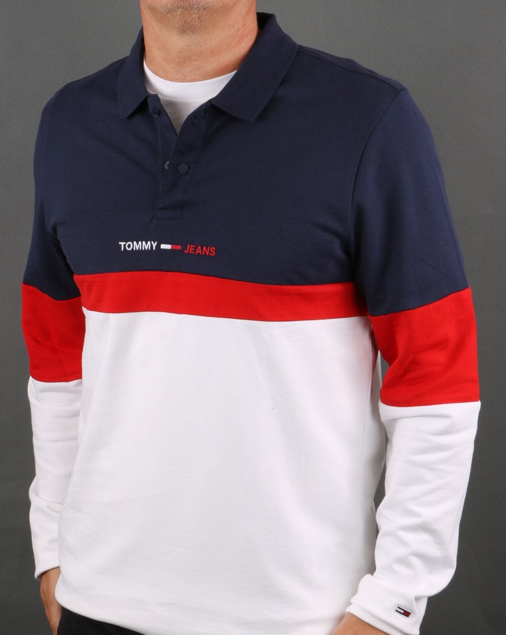Tommy Hilfiger Rugby-Poloshirt im Farbblockdesign Marineblau/Rot/Weiß