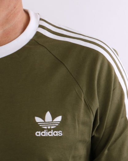 Adidas Originals – Langarm-T-Shirt mit 3 Streifen in Khaki