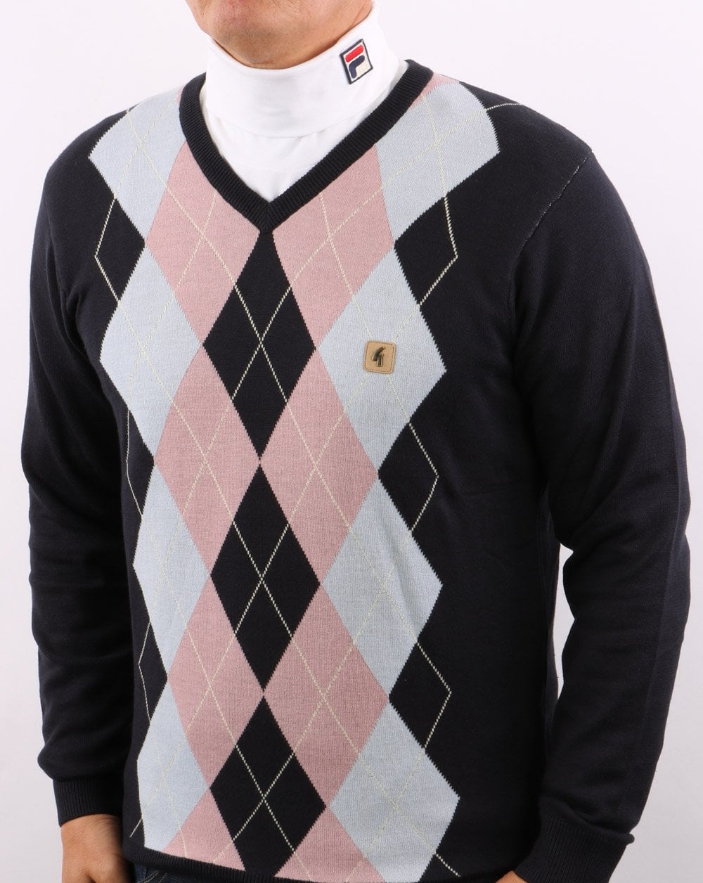 Gabicci Vintage Diamond V-Neck Knit Navy/Sky/Pink