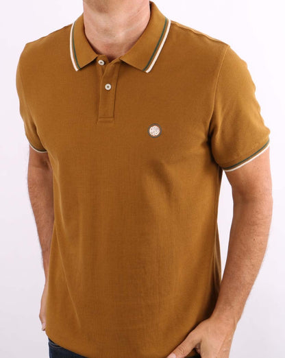 Hübsches Poloshirt mit grünen Streifen in Hellbraun