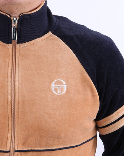 Sergio Tacchini – Orion – Velours-Trainingsjacke, Hellbraun/Marineblau