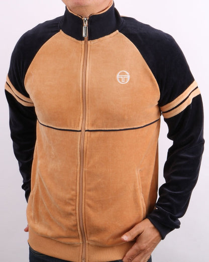 Sergio Tacchini – Orion – Velours-Trainingsjacke, Hellbraun/Marineblau