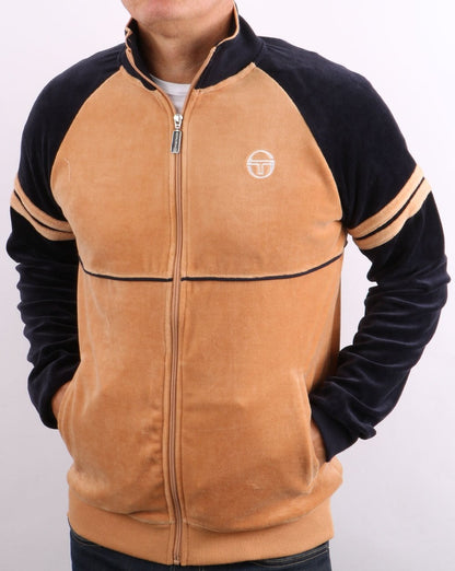 Sergio Tacchini – Orion – Velours-Trainingsjacke, Hellbraun/Marineblau