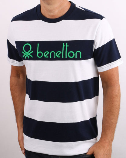 Benetton Gestreiftes T-Shirt Marineblau/Weiß