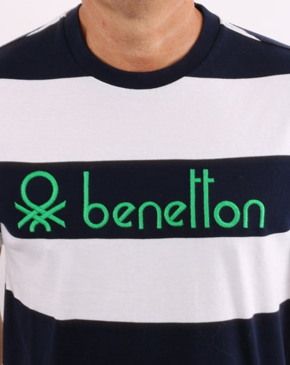 Benetton Gestreiftes T-Shirt Marineblau/Weiß