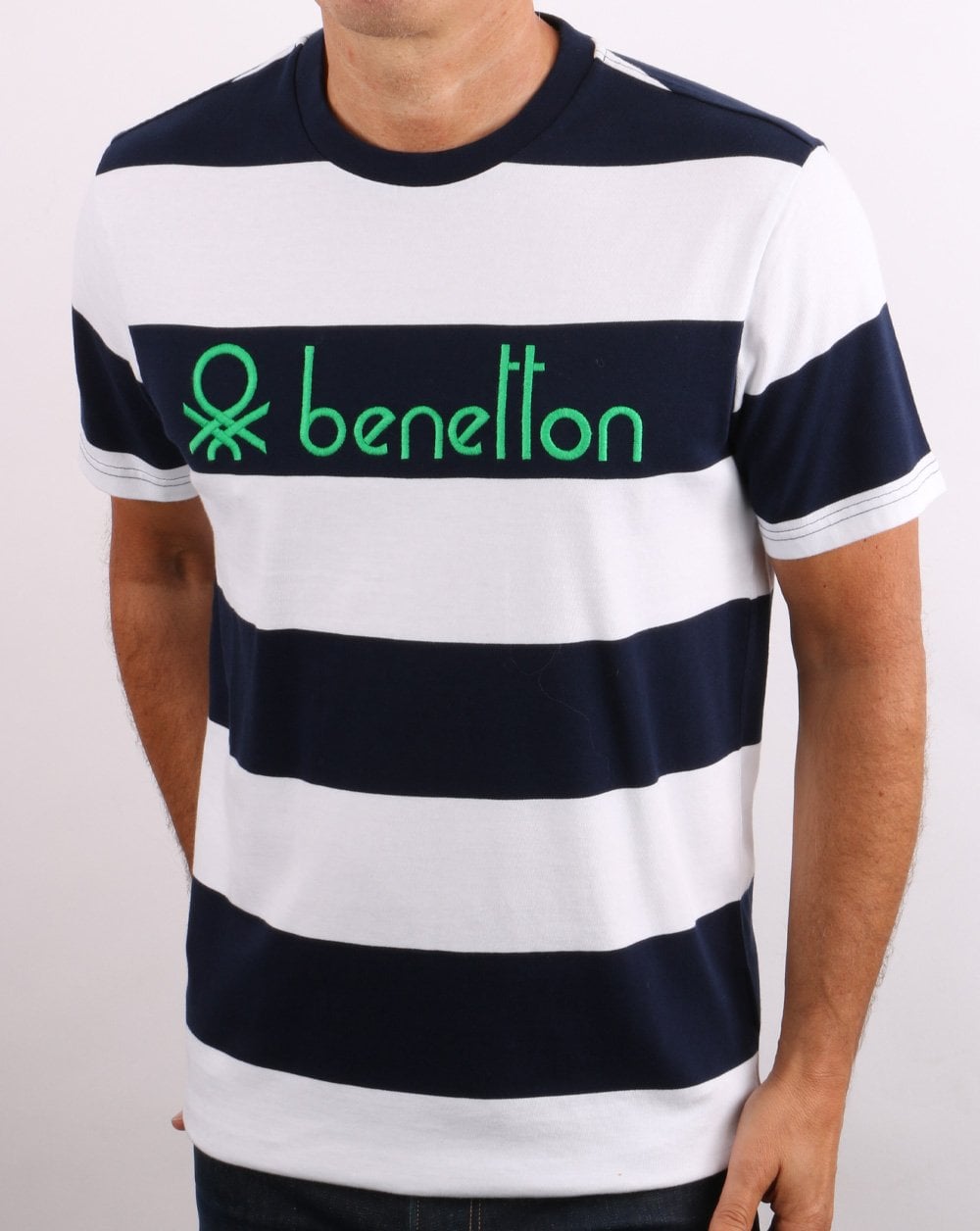 Benetton Gestreiftes T-Shirt Marineblau/Weiß