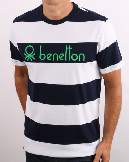 Benetton Gestreiftes T-Shirt Marineblau/Weiß