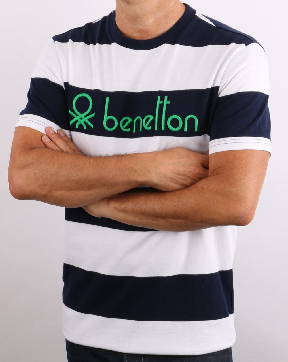 Benetton Striped T-shirt Navy/White