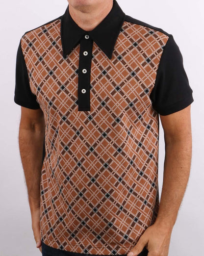 Ska &amp; Soul Jacquard-Strick-Poloshirt Hellbraun/Schwarz