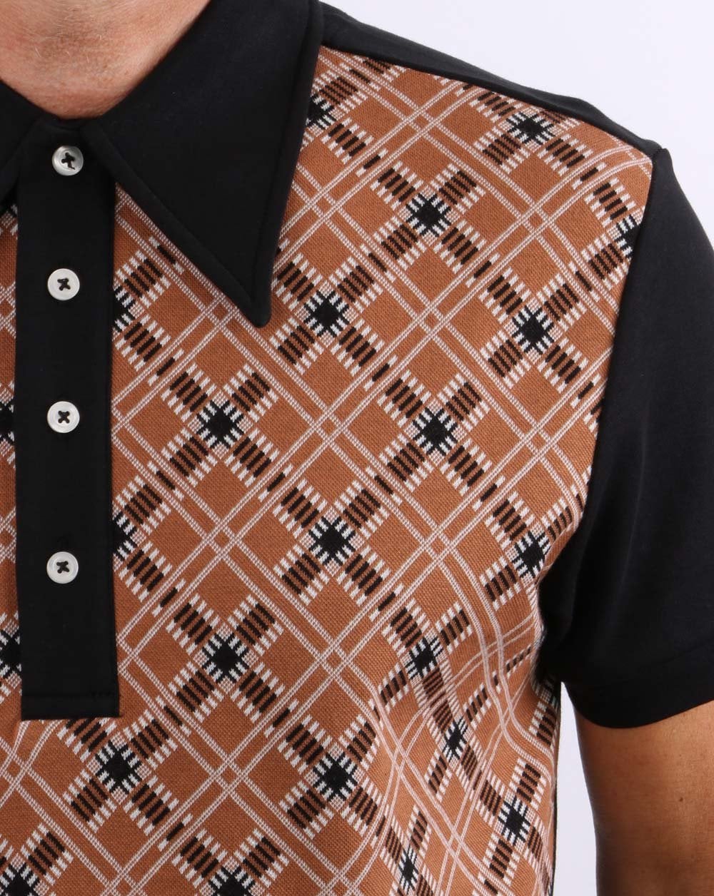 Ska &amp; Soul Jacquard-Strick-Poloshirt Hellbraun/Schwarz