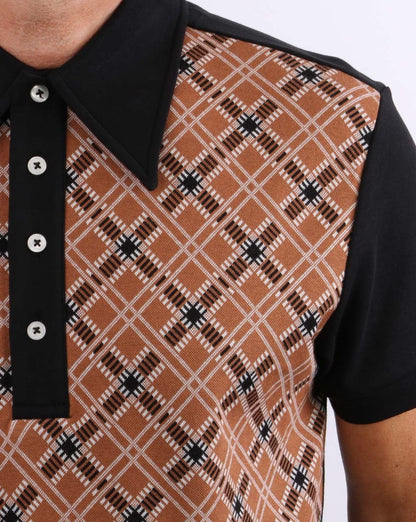 Ska &amp; Soul Jacquard-Strick-Poloshirt Hellbraun/Schwarz