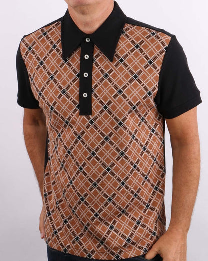 Ska &amp; Soul Jacquard-Strick-Poloshirt Hellbraun/Schwarz
