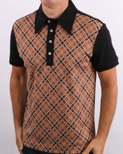 Ska &amp; Soul Jacquard-Strick-Poloshirt Hellbraun/Schwarz