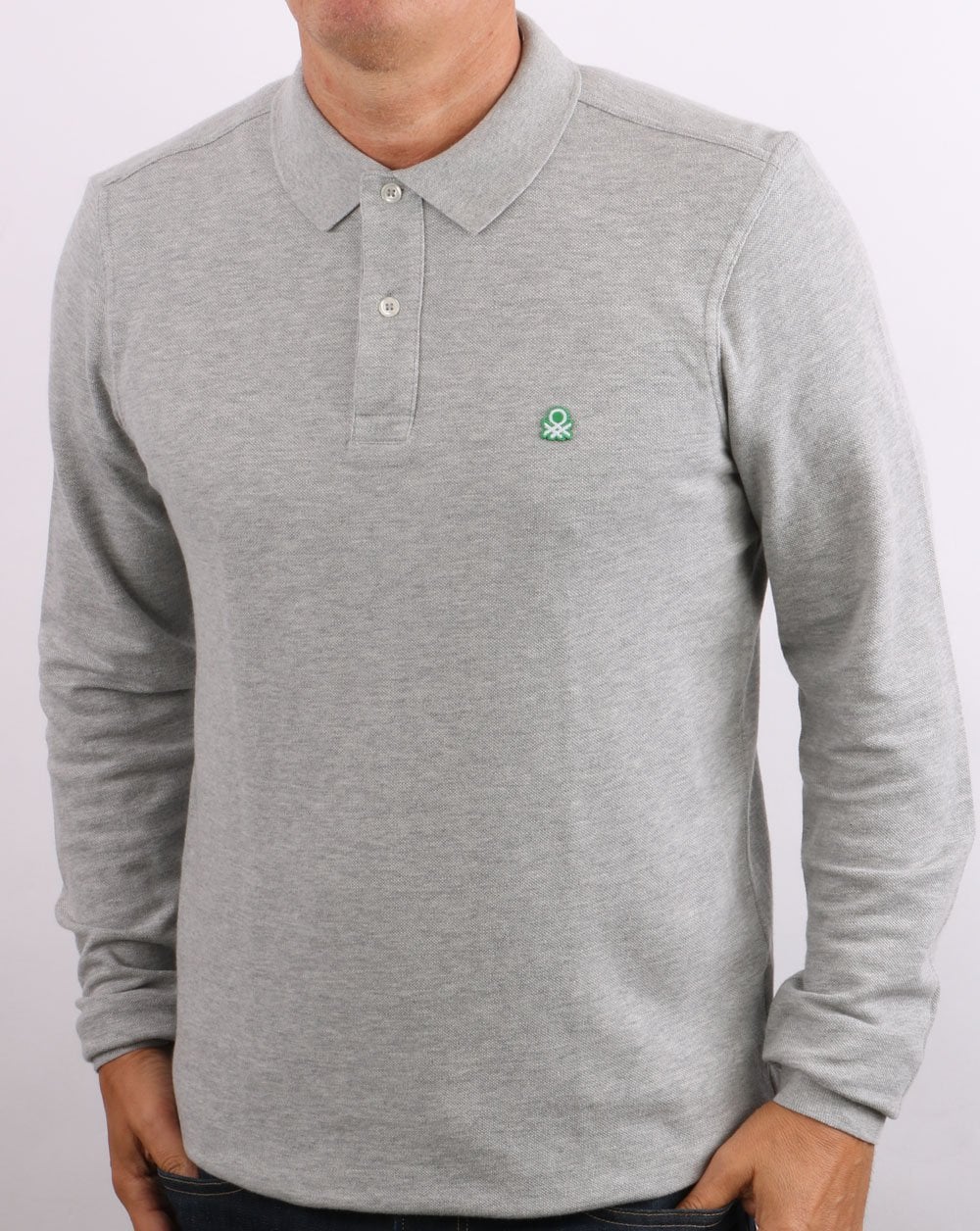 Benetton Langarm-Poloshirt Grau