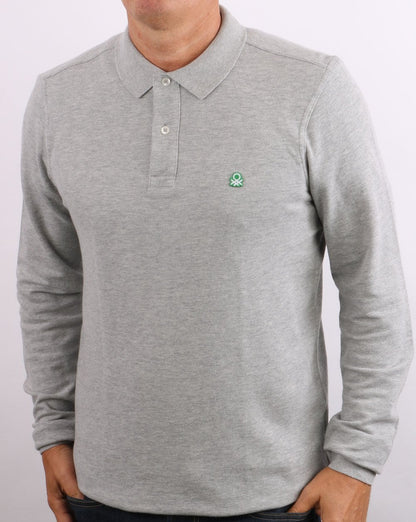 Benetton Langarm-Poloshirt Grau