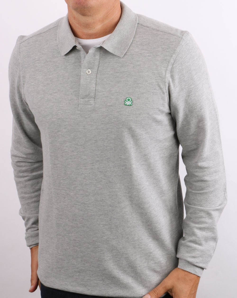 Benetton Langarm-Poloshirt Grau