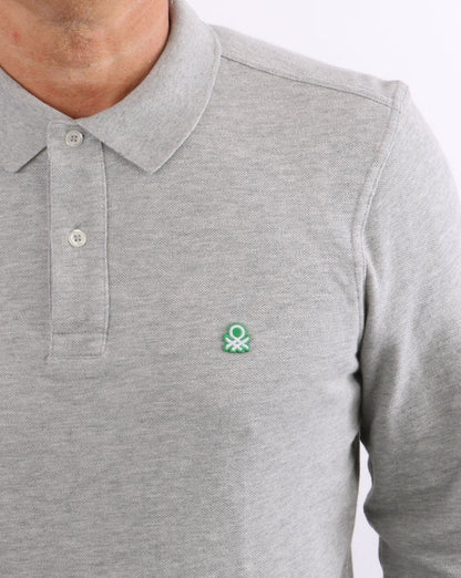 Benetton Langarm-Poloshirt Grau