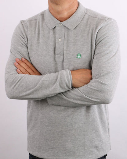 Benetton Langarm-Poloshirt Grau