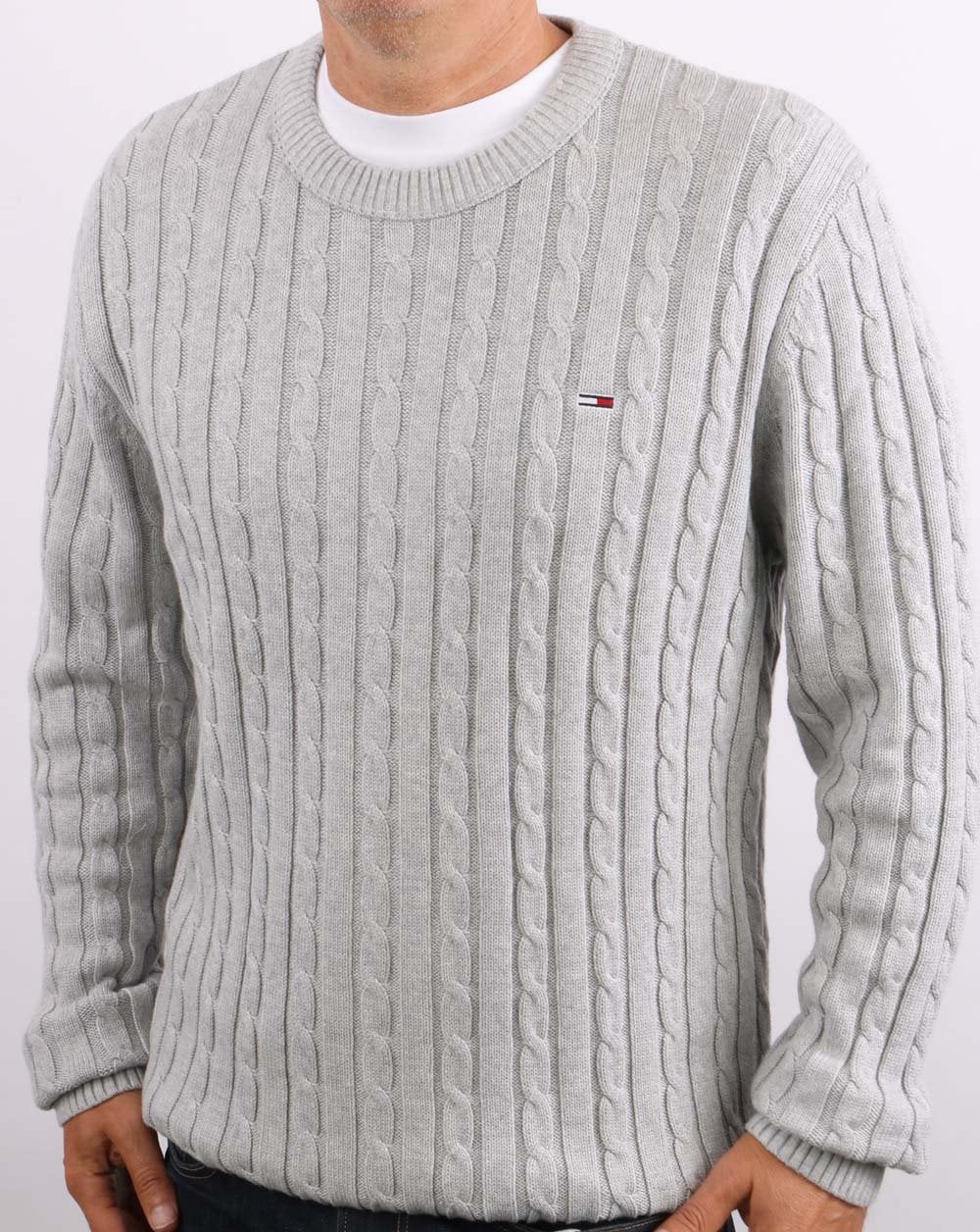 Tommy Jeans Cable Knit Jumper Light Grey Heather