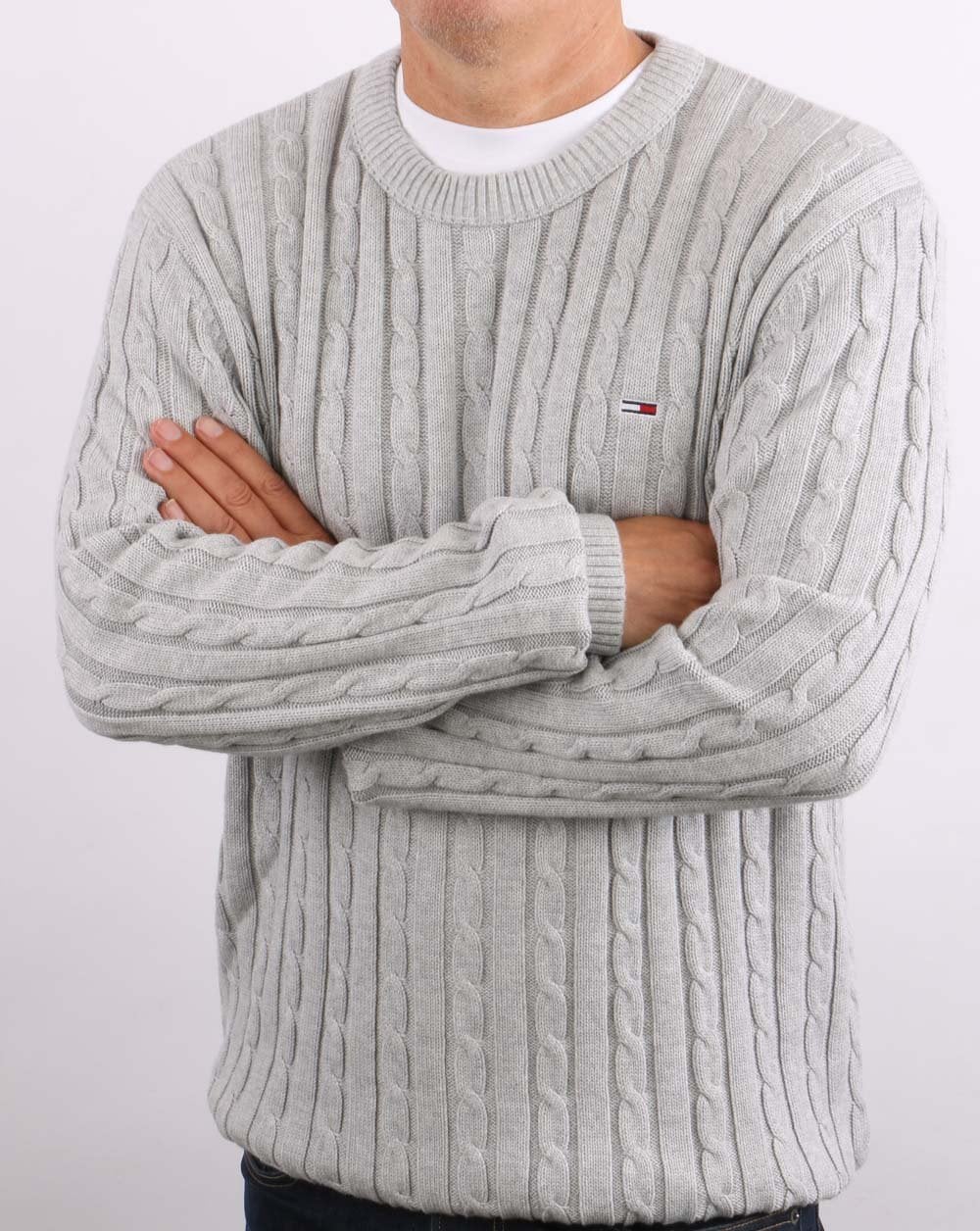 Tommy Jeans Cable Knit Jumper Light Grey Heather