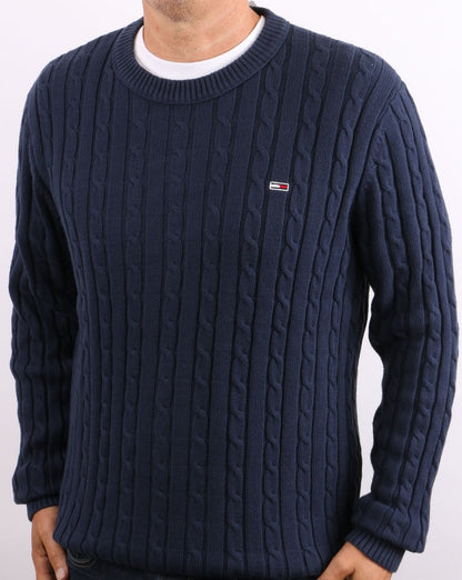 Tommy Jeans – Pullover mit Zopfmuster in Marineblau