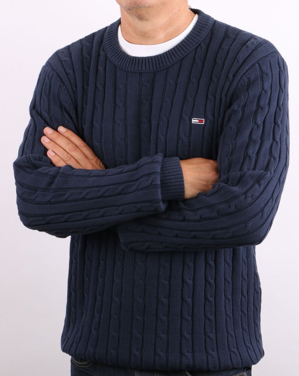 Tommy Jeans – Pullover mit Zopfmuster in Marineblau