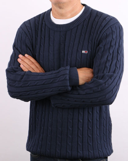 Tommy Jeans – Pullover mit Zopfmuster in Marineblau