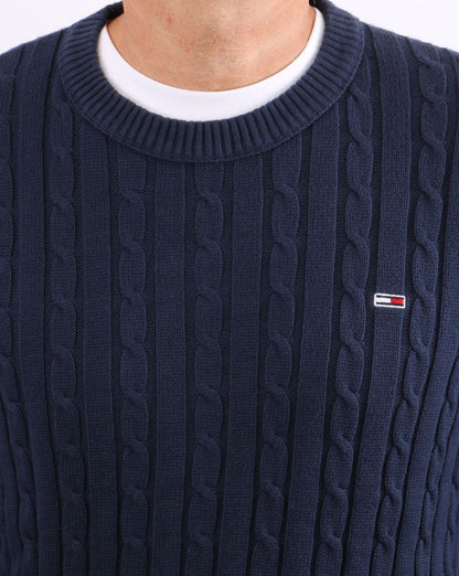 Tommy Jeans – Pullover mit Zopfmuster in Marineblau