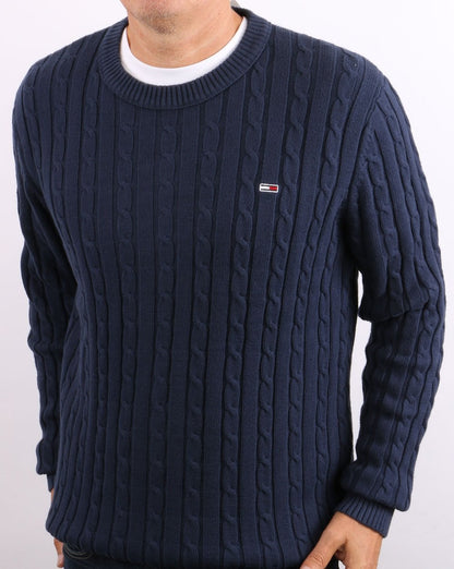 Tommy Jeans – Pullover mit Zopfmuster in Marineblau
