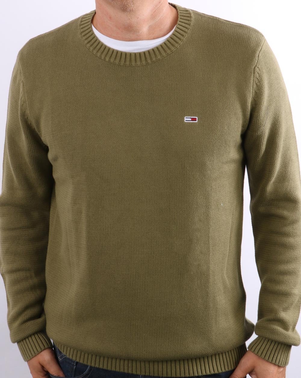 Tommy Jeans – Strickpullover mit Rundhalsausschnitt in Olivgrün