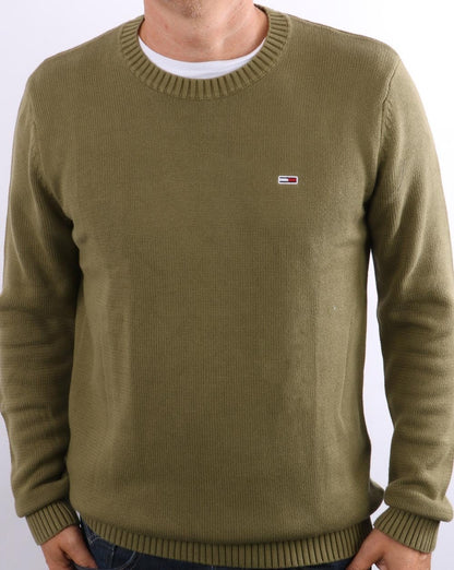 Tommy Jeans – Strickpullover mit Rundhalsausschnitt in Olivgrün