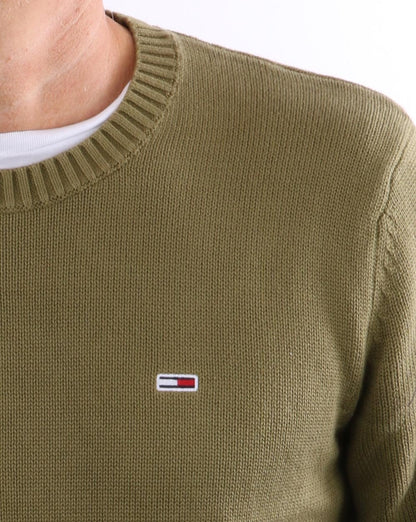 Tommy Jeans – Strickpullover mit Rundhalsausschnitt in Olivgrün