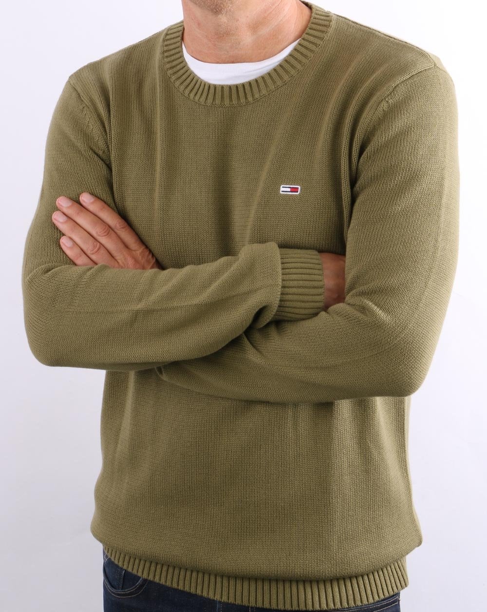 Tommy Jeans – Strickpullover mit Rundhalsausschnitt in Olivgrün